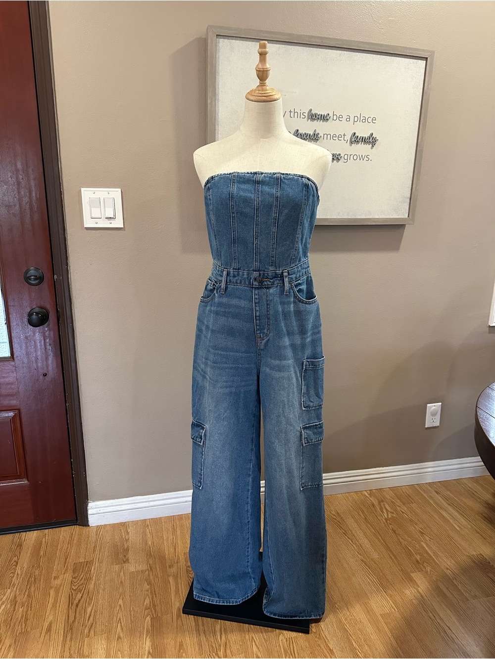 wild fable Strapless Wide-Leg Denim Jumpsuit - Blue